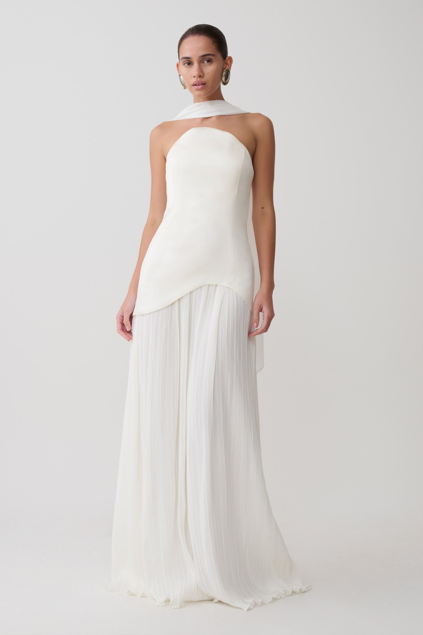 Juno Strapless Pleated Maxi Gown - White - Image 4