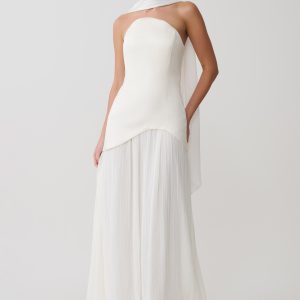 Juno Strapless Pleated Maxi Gown - White