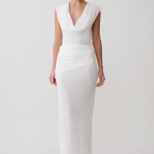Giulia Chiffon Draped Maxi Dress - White