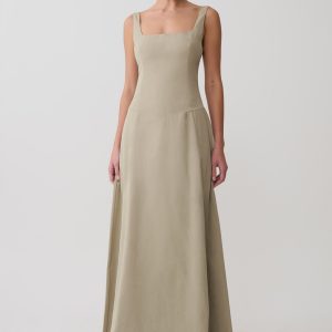 Salma Drop Waist Cotton Maxi Dress - Sage