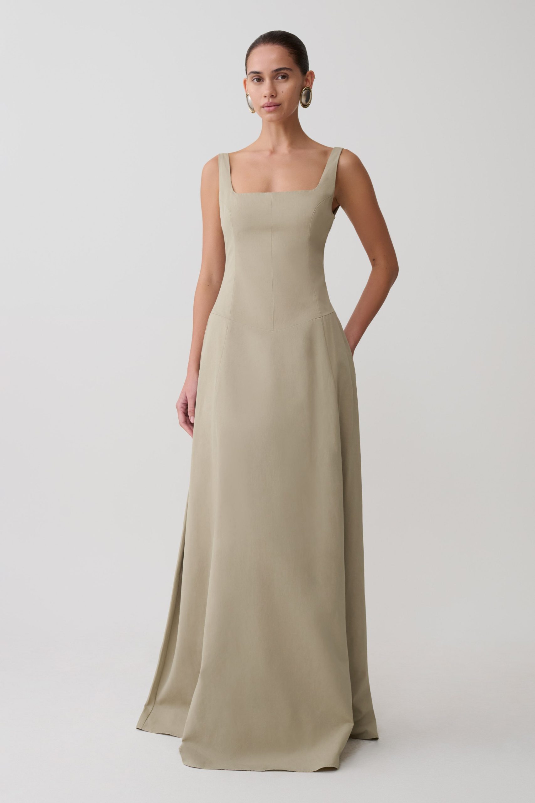 Salma Drop Waist Cotton Maxi Dress - Sage - Image 3