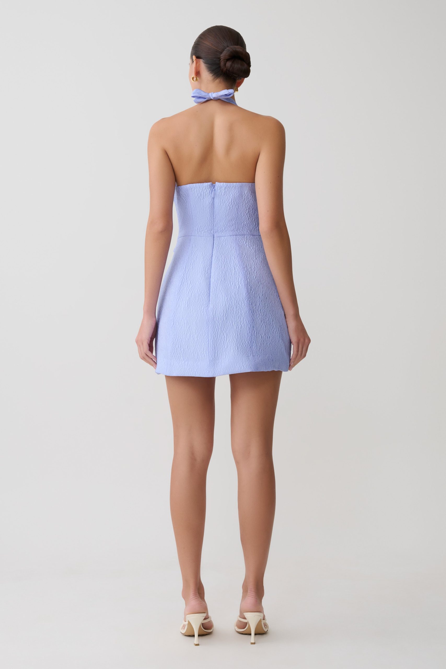 Ella Bow Detail Halter Mini Dress - Periwinkle Blue - Image 2