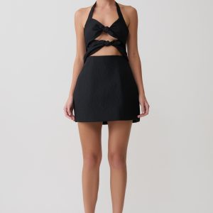 Ella Bow Detail Halter Mini Dress - Black