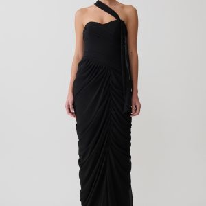 Micaela Chiffon Gathered Maxi Dress - Black