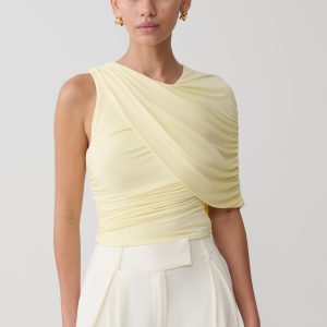 Adrienne One Shoulder Slinky Top - Lemon