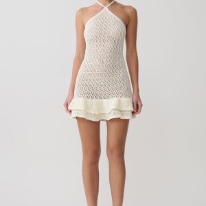Carrisa Crochet Knit Mini Dress - White