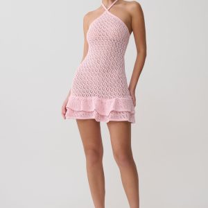 Carrisa Crochet Knit Mini Dress - Baby Pink
