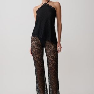 Theodosia Wide Leg Lace Pants - Black