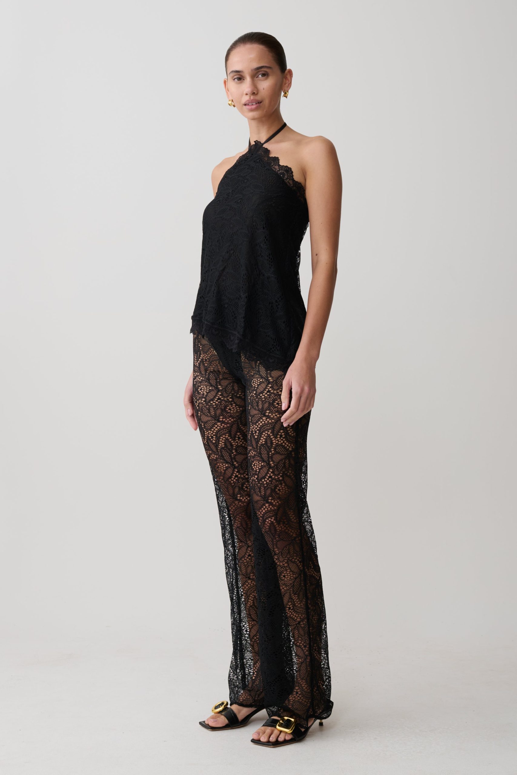 Theodosia Wide Leg Lace Pants - Black - Image 3