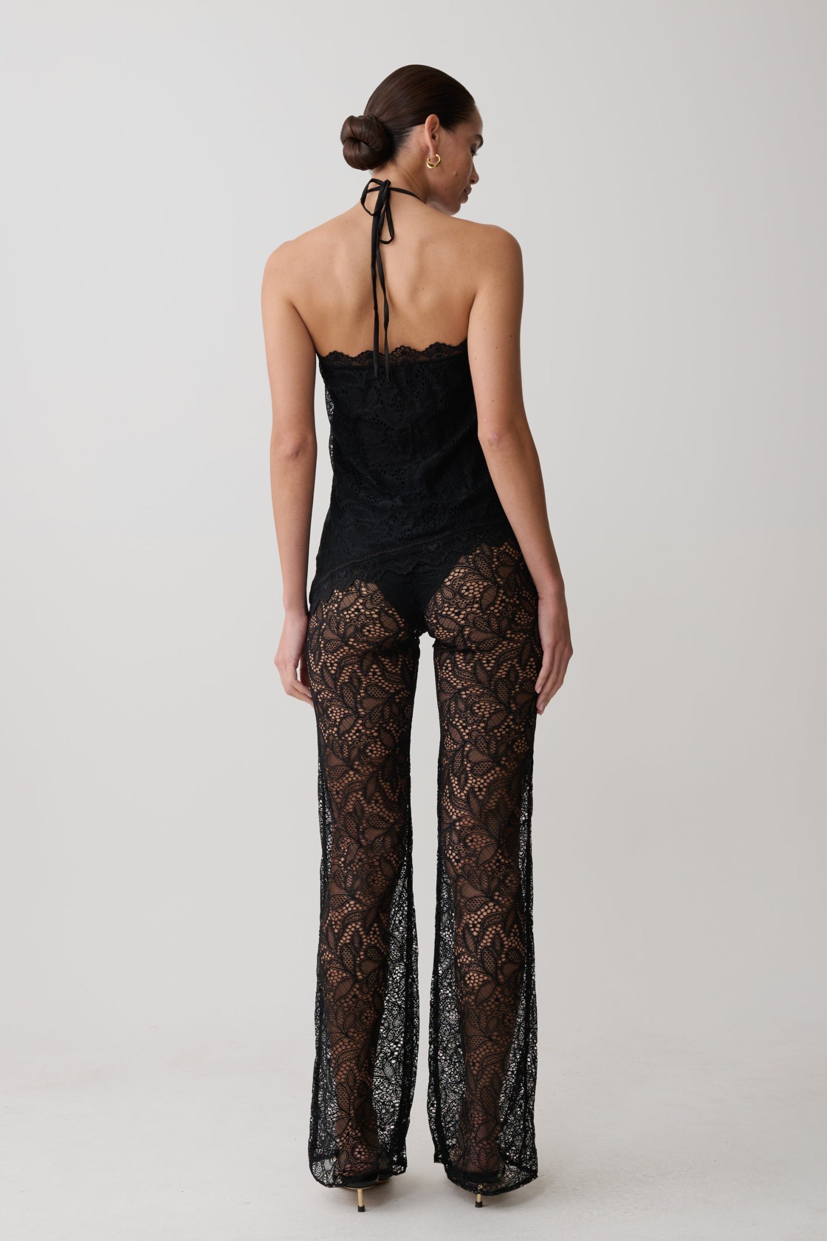 Theodosia Wide Leg Lace Pants - Black - Image 2