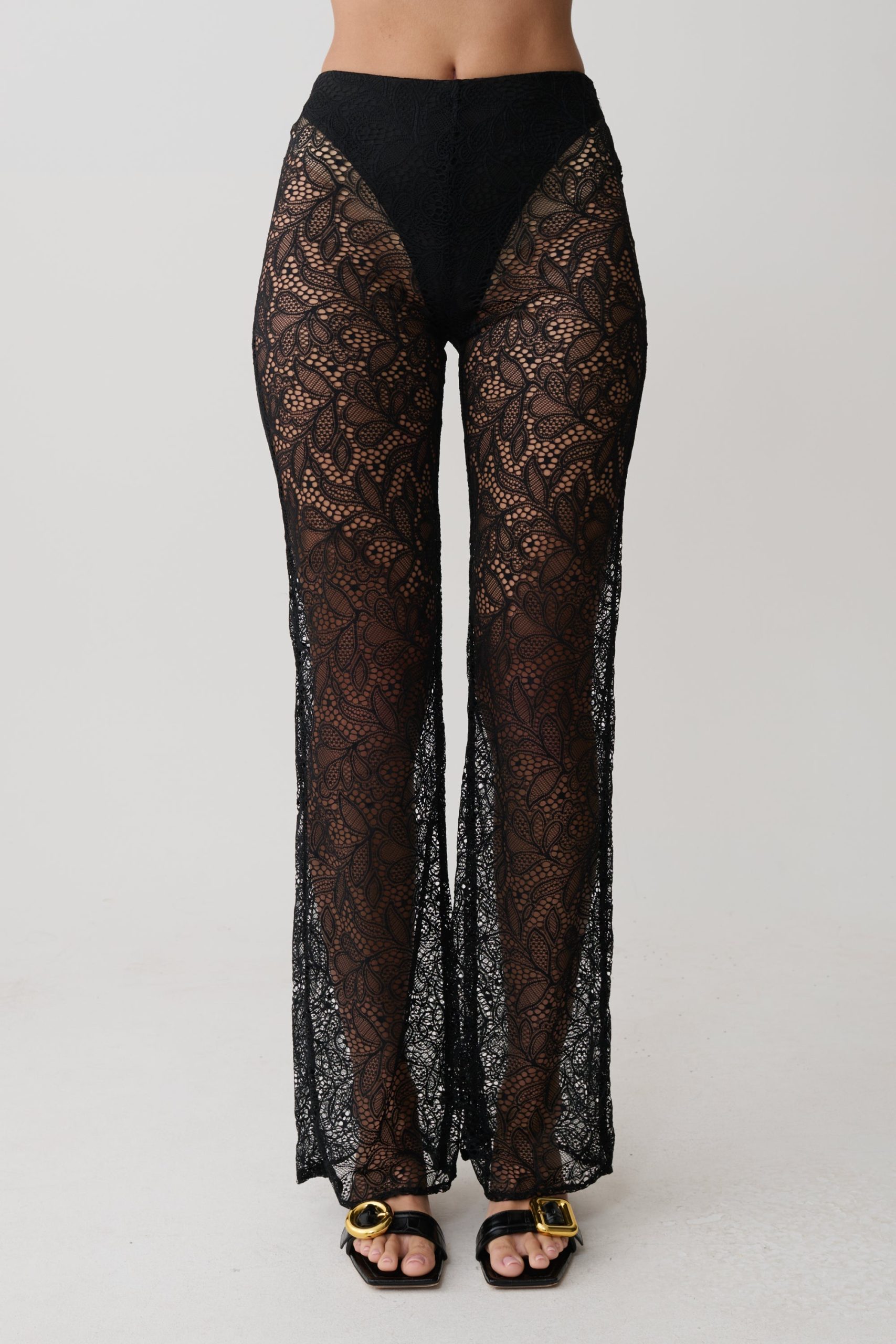 Theodosia Wide Leg Lace Pants - Black - Image 4