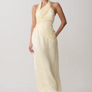 Chiara Halter Satin Maxi Dress - Buttermilk