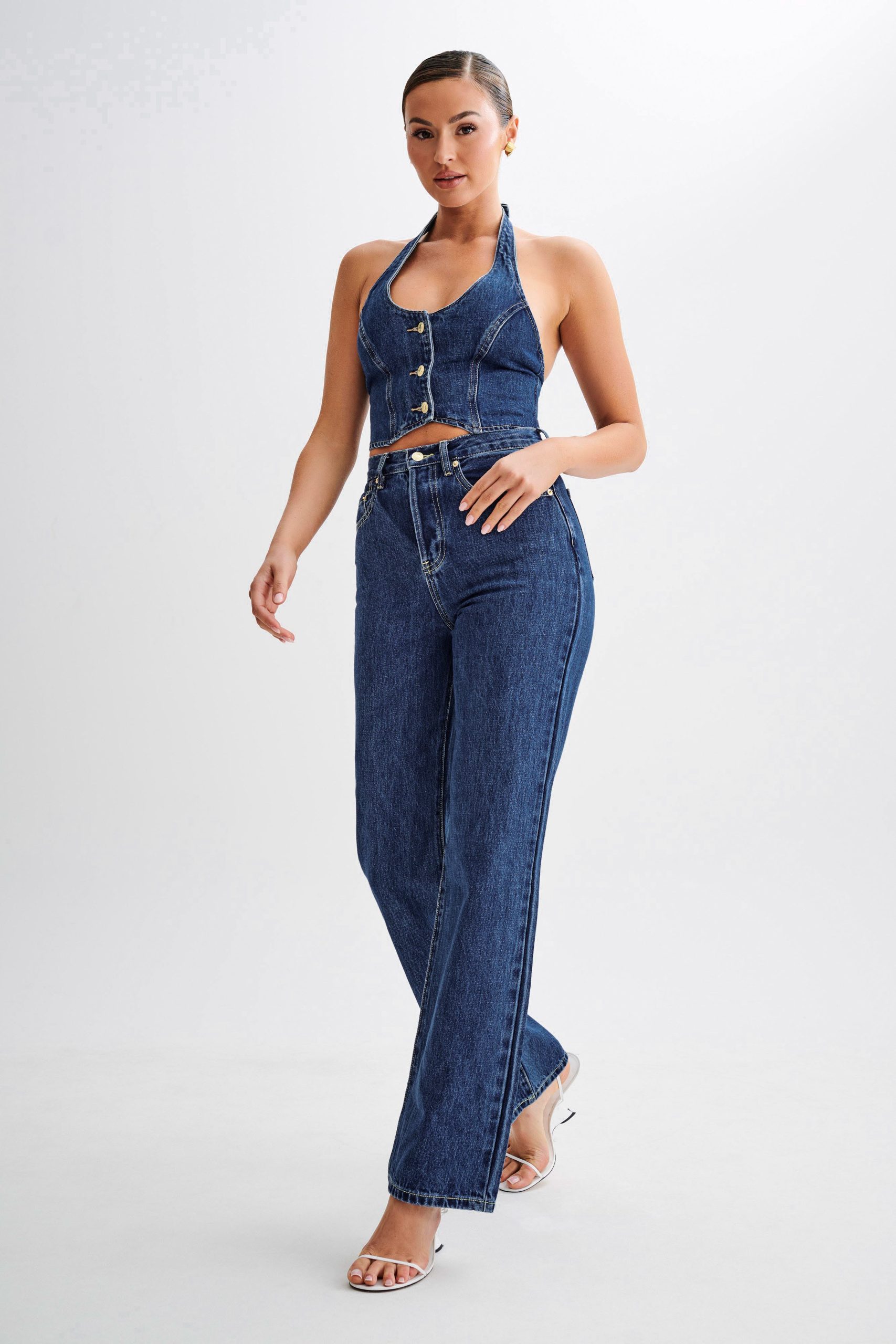 Janine High Waisted Straight Leg Jeans - Dark Blue - Image 4