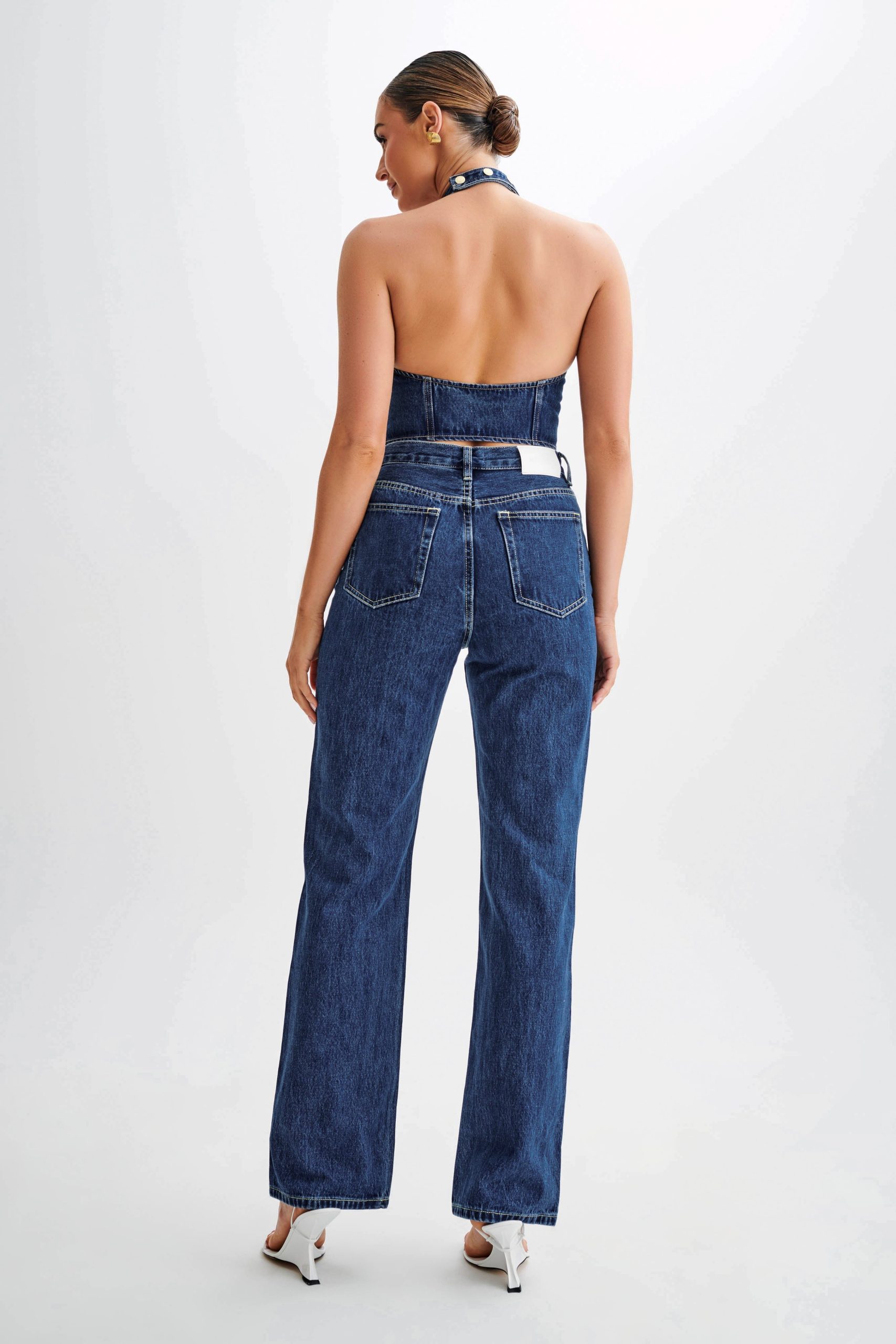 Janine High Waisted Straight Leg Jeans - Dark Blue - Image 6