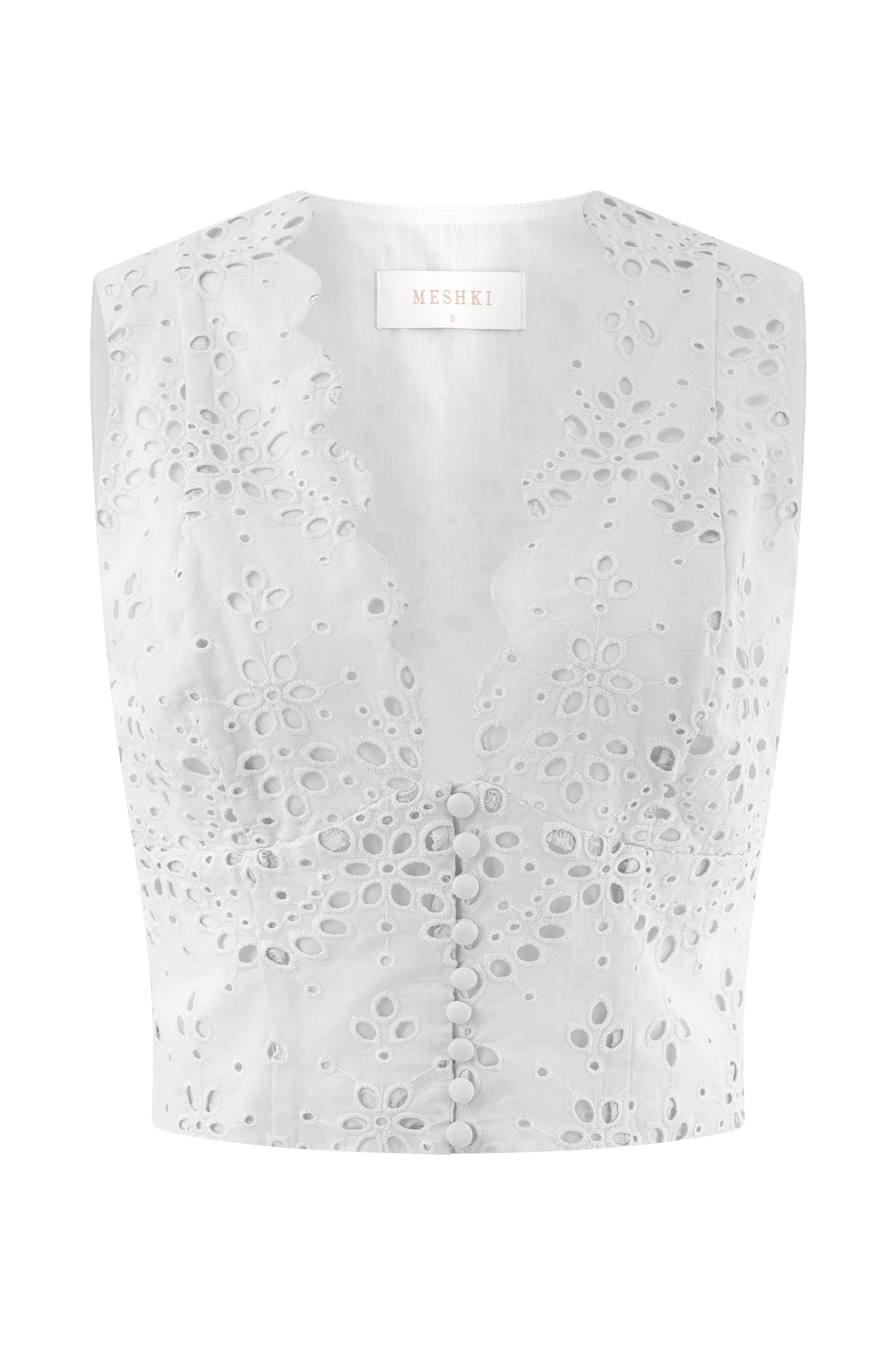 Arla Sleeveless Broderie Top - White - Image 9