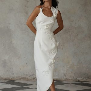 Virginia Suiting Embroidered Midi Dress - White