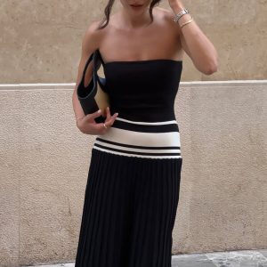 Solaris Strapless Contrast Knit Maxi Dress - Black/White