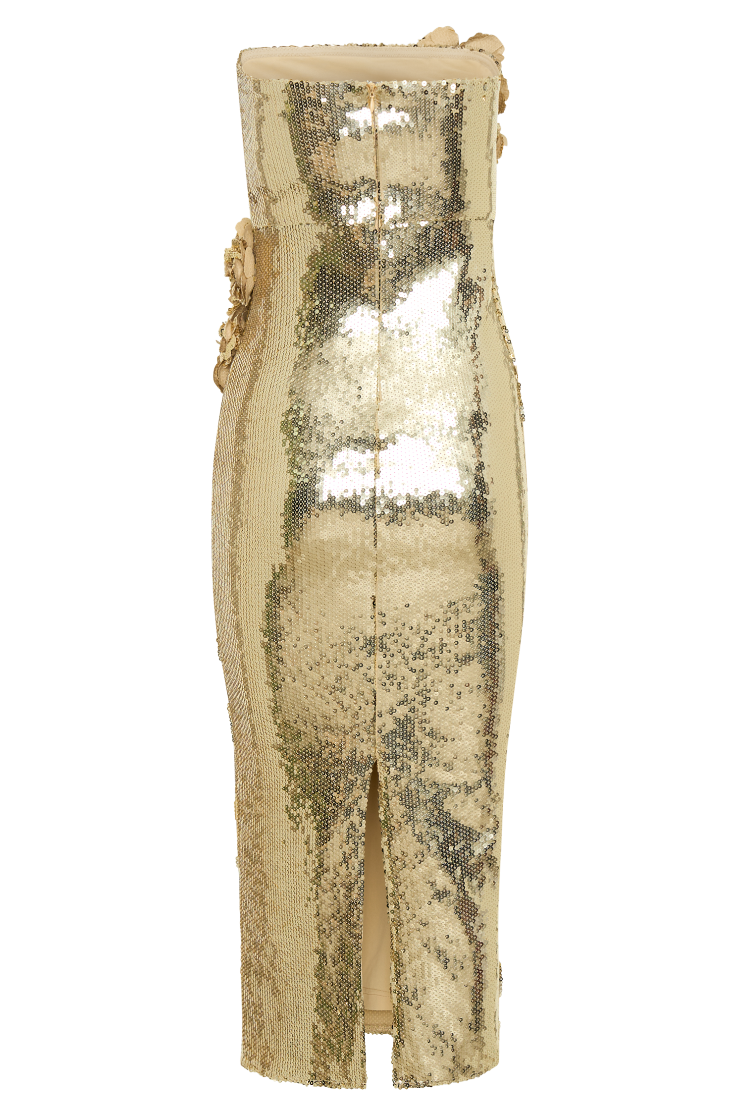 Cassia Strapless Sequin Rose Midi Dress - Gold - Image 11