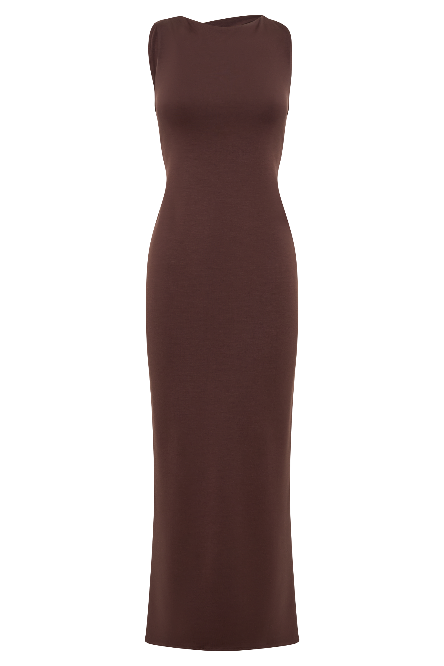Catelyn Asymmetrical Scuba Jersey Midi Dress - Cacao Brown - Image 7