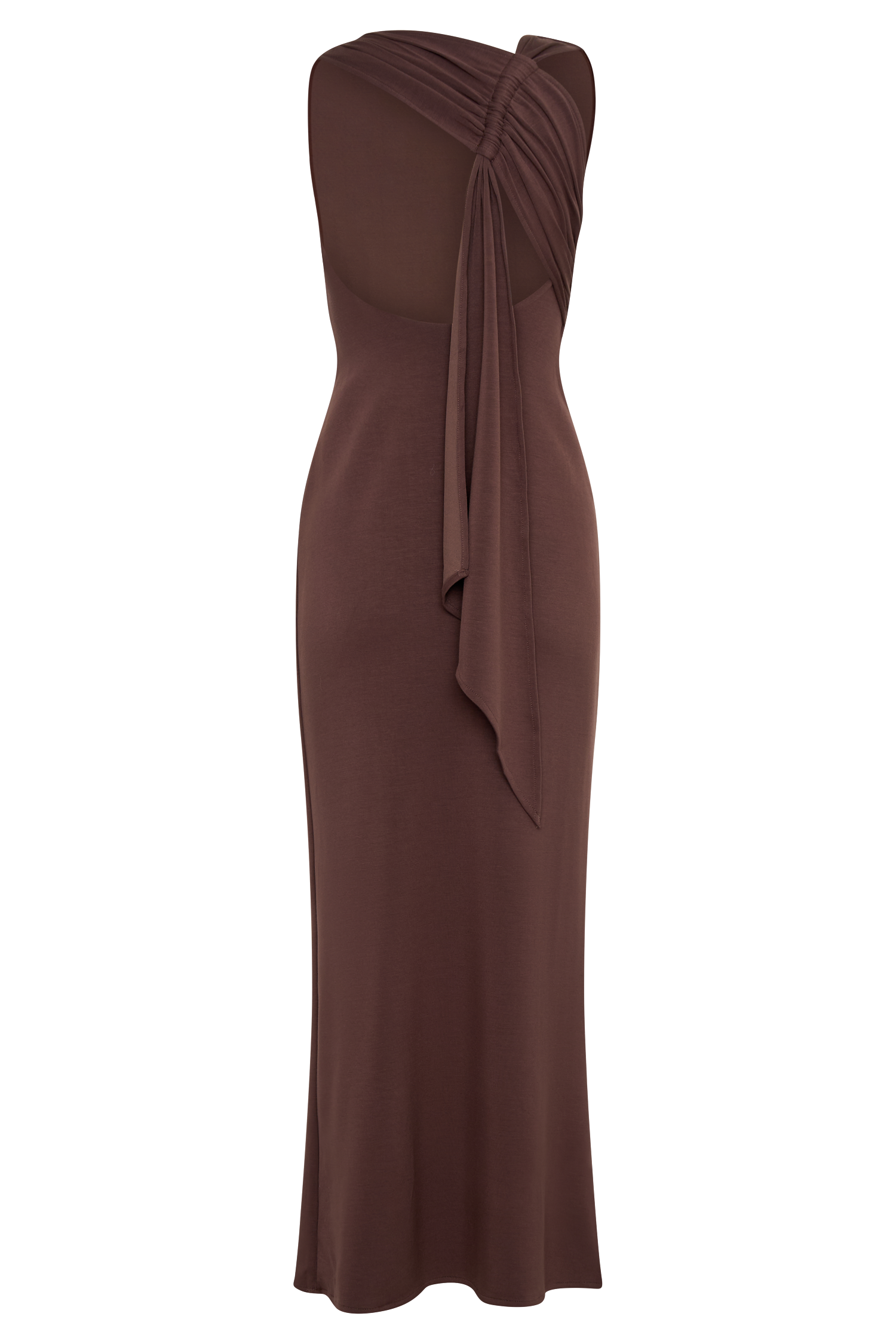 Catelyn Asymmetrical Scuba Jersey Midi Dress - Cacao Brown - Image 6