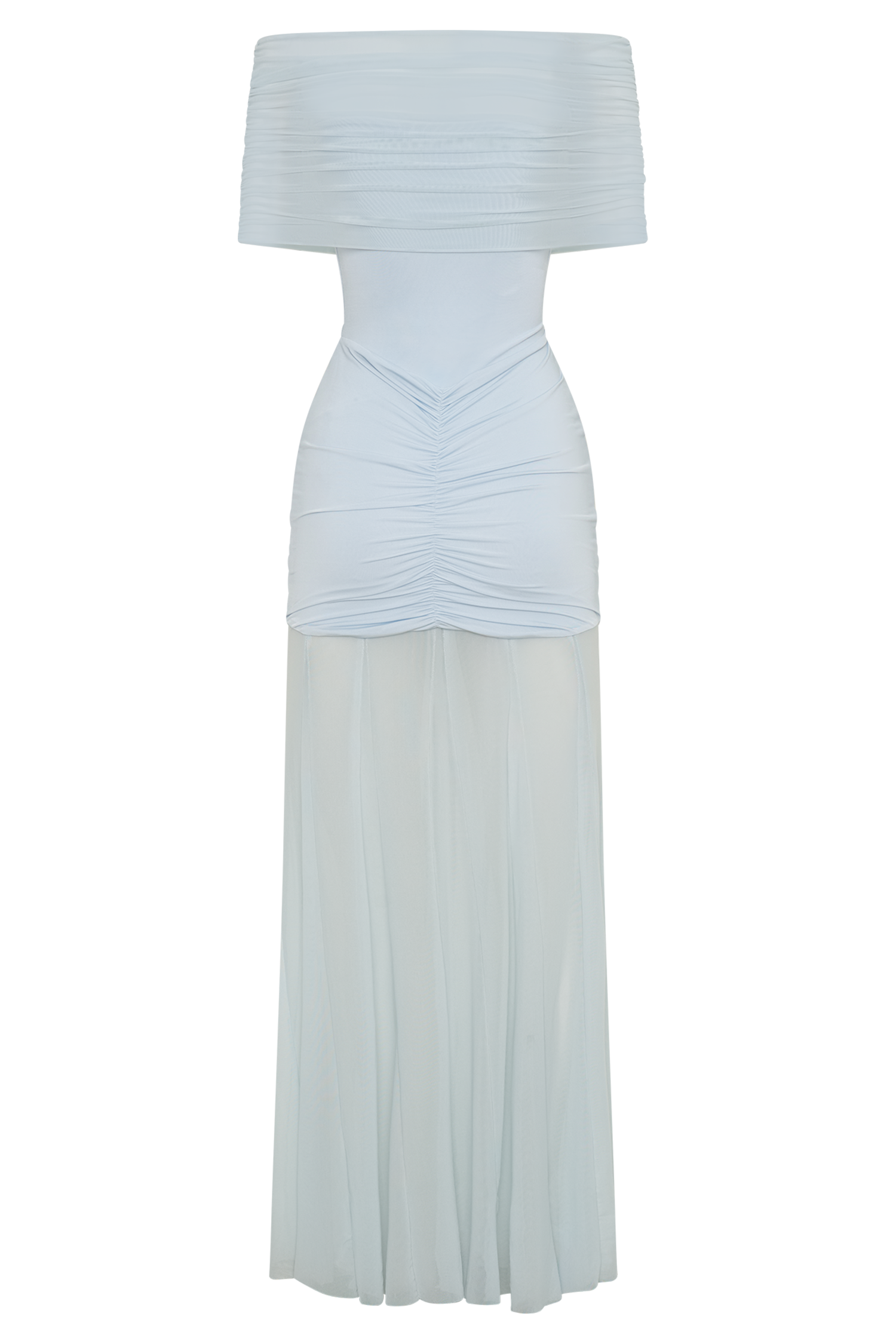Caspian Slinky And Mesh Off Shoulder Maxi Dress - Pale Blue - Image 8