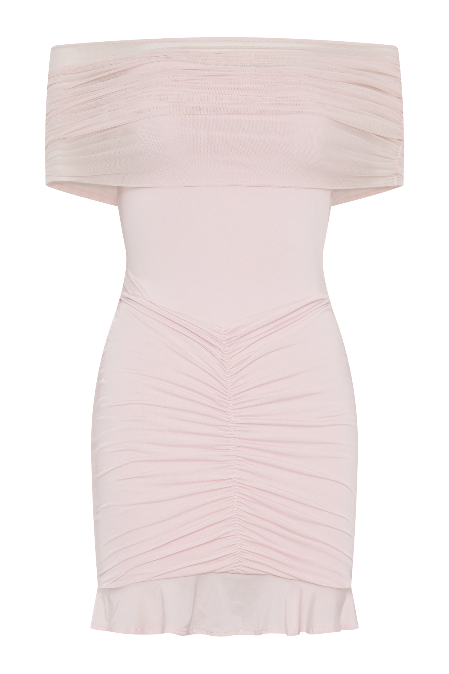 Caspian Slinky And Mesh Off Shoulder Mini Dress - Pale Pink - Image 8