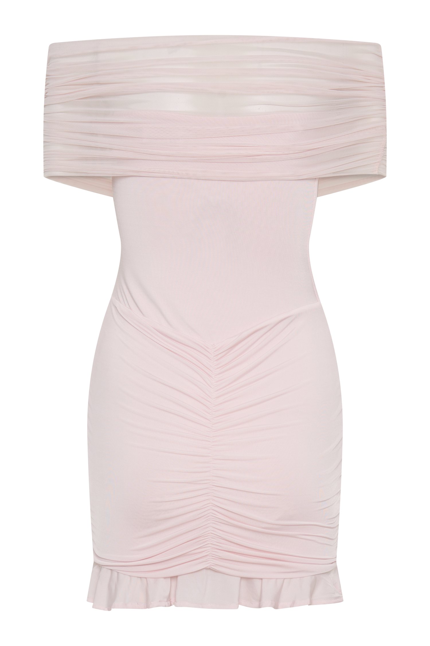 Caspian Slinky And Mesh Off Shoulder Mini Dress - Pale Pink - Image 7