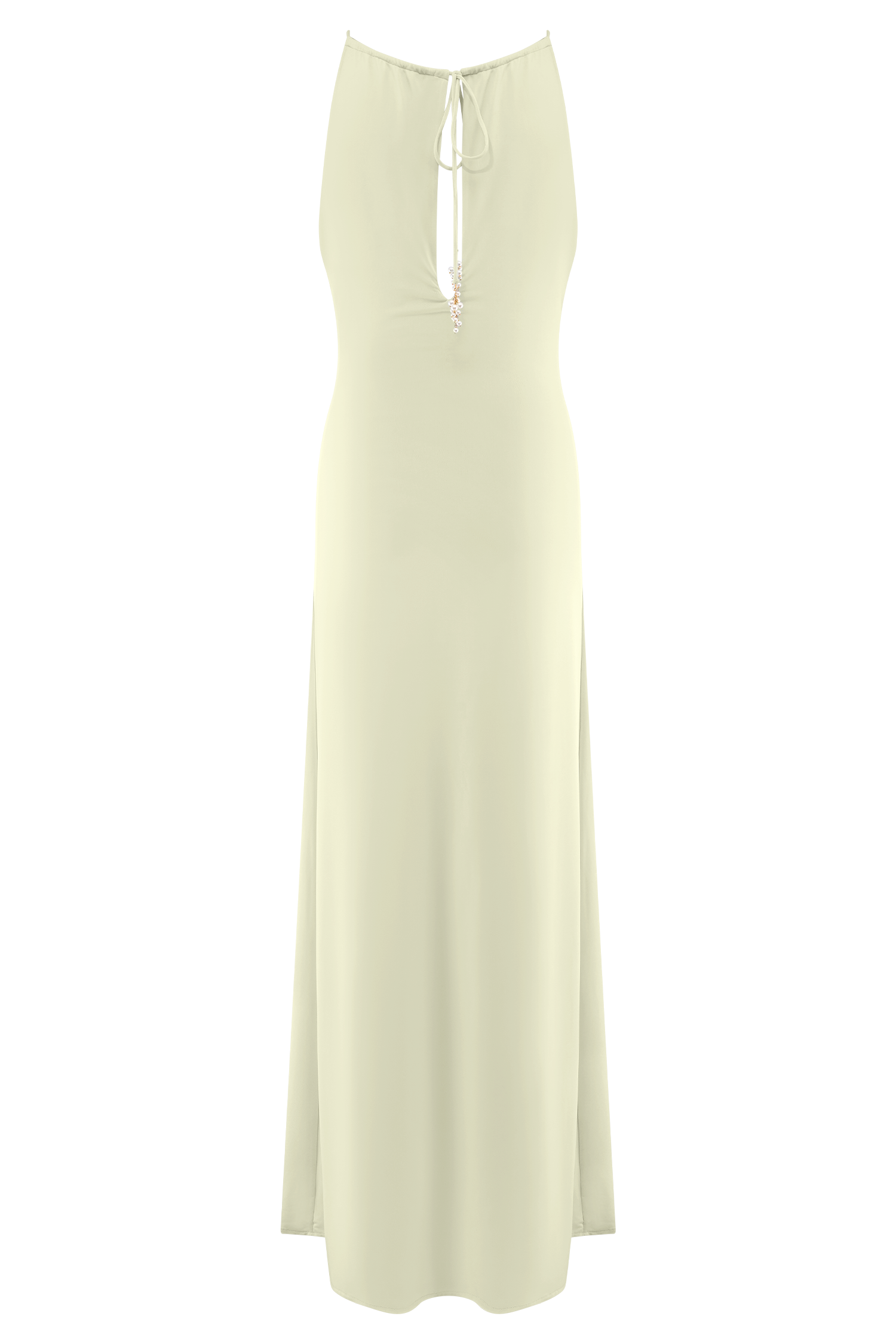 Beryl Slinky Maxi Dress With Pearls - Ivory - Image 8