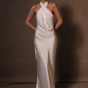 Laura Halter Satin Gown - White
