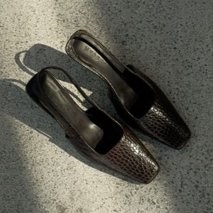 Maren Faux Leather Crocodile Heel - Chocolate