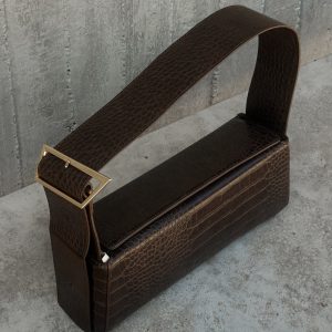 Maria Faux Leather Crocodile Shoulder Bag - Chocolate