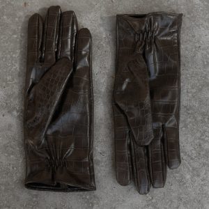 Atlas Faux Leather Crocodile Gloves - Chocolate