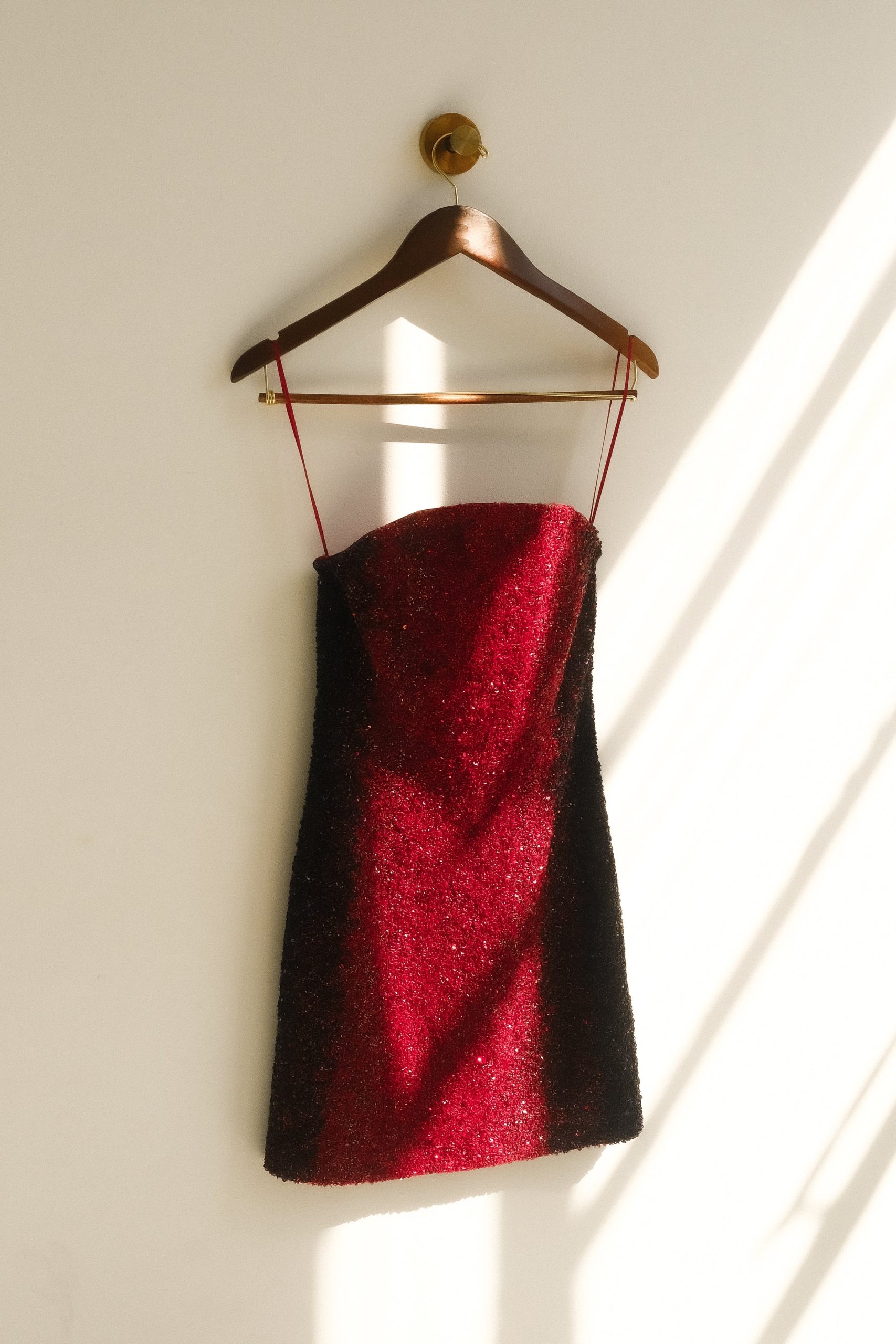 Zander Hand Beaded Strapless Mini Dress - Red Ombre - Image 11