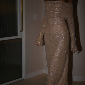 Marcel Off Shoulder Diamante Maxi Dress - Nude