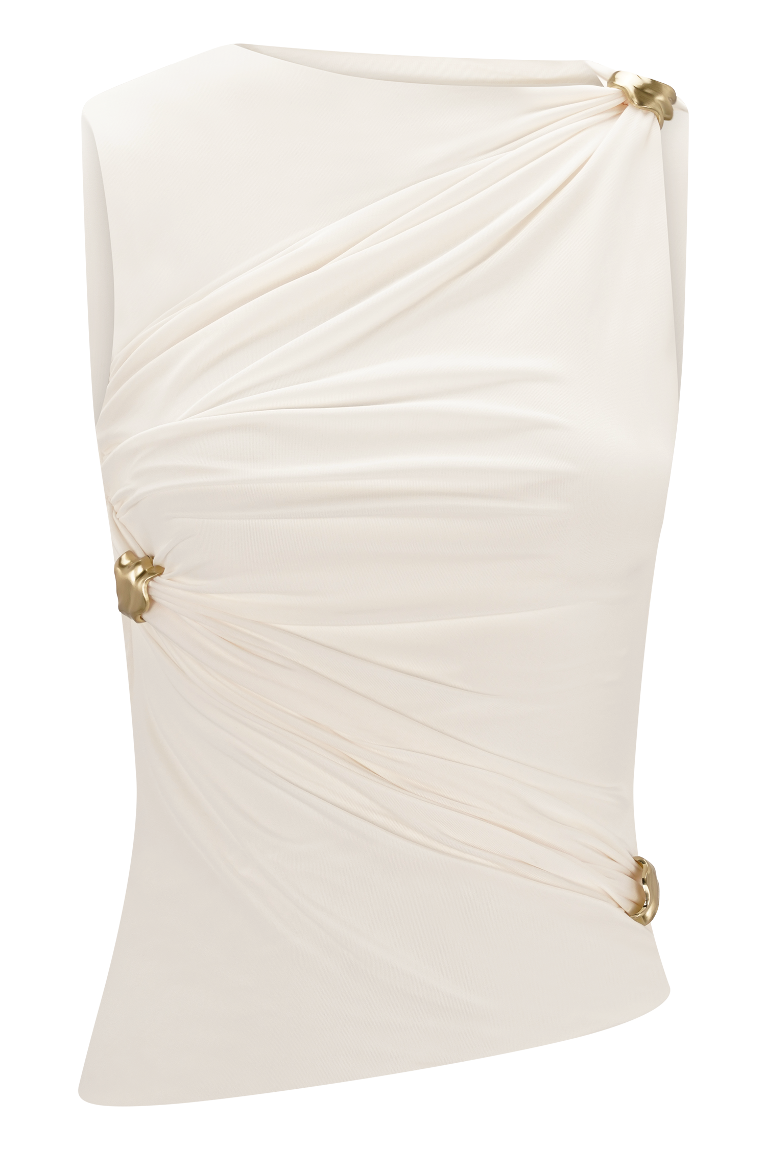 Amia Slinky Sleeveless Top With Hardware - Ivory - Image 9