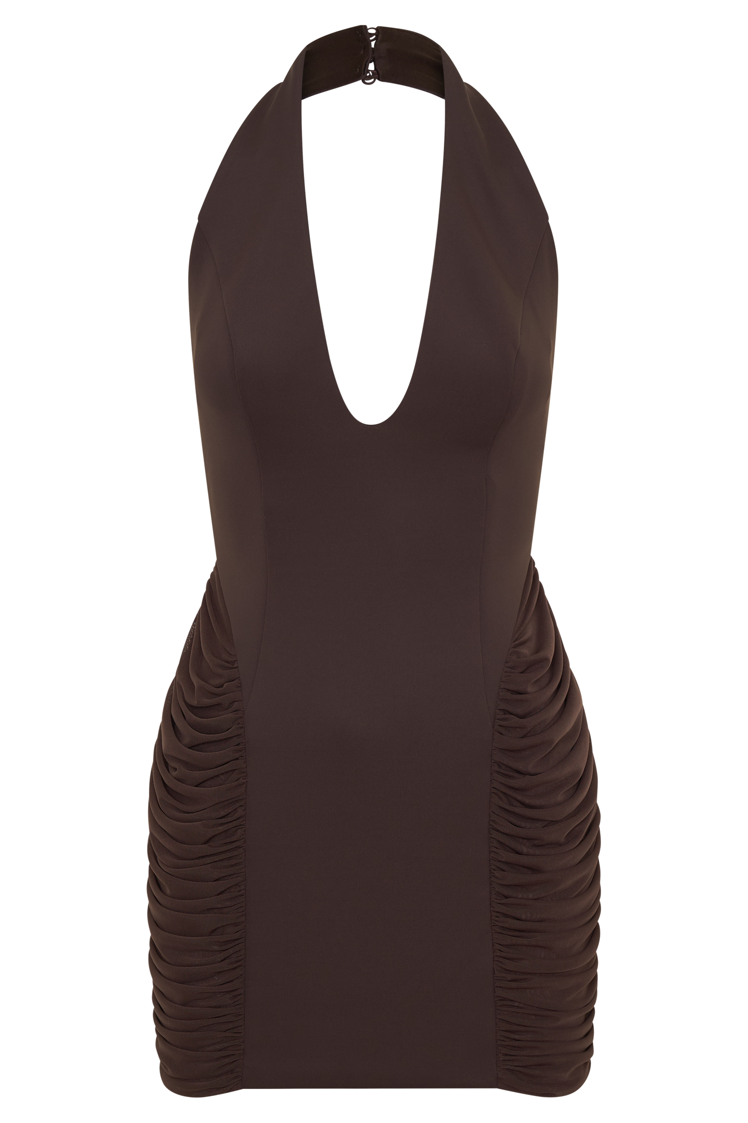 Anari Gathered Scuba Mini Dress - Dark Chocolate - Image 9