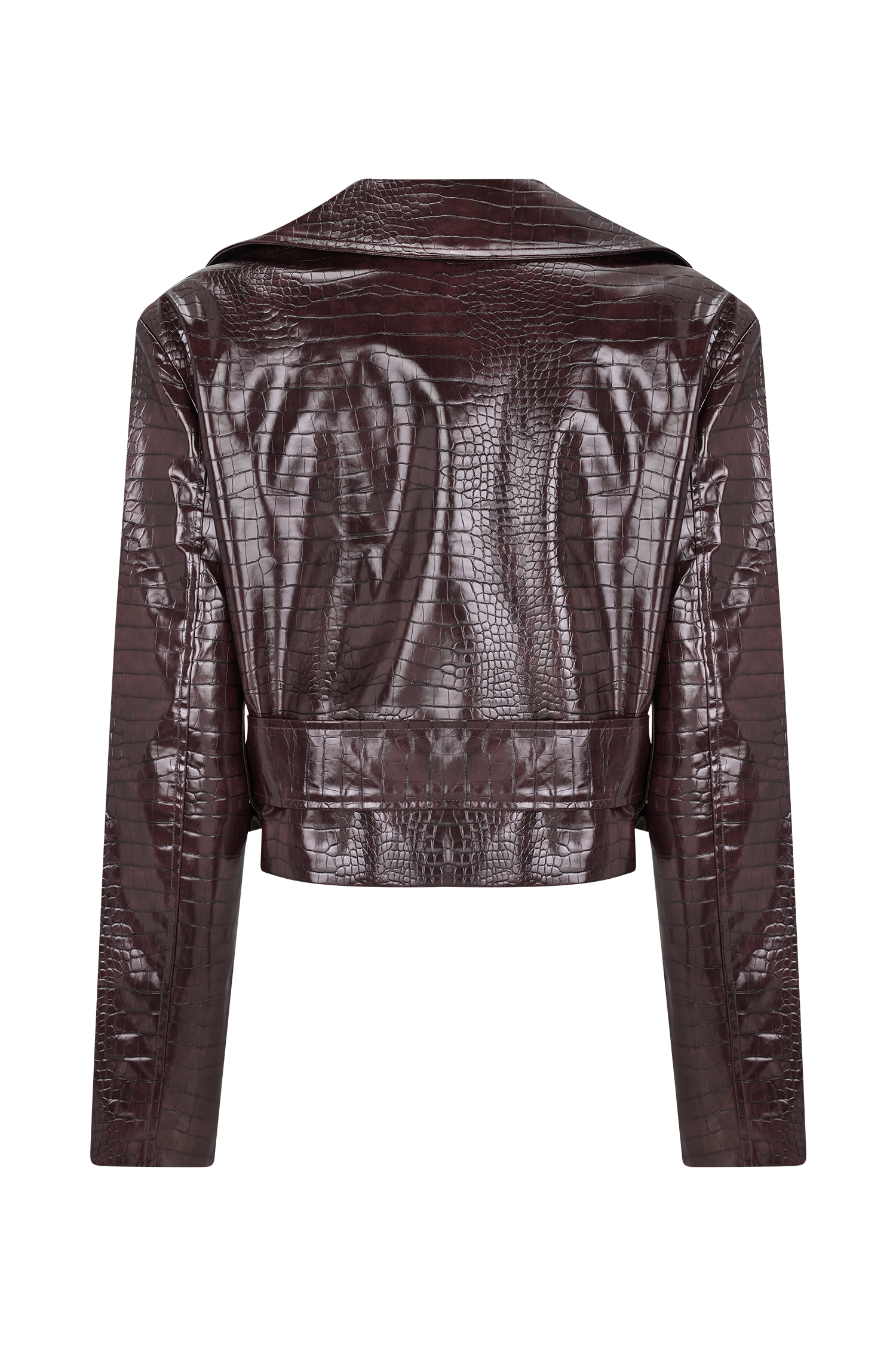 Archie Croc Faux Leather Cropped Jacket - Burgundy - Image 10