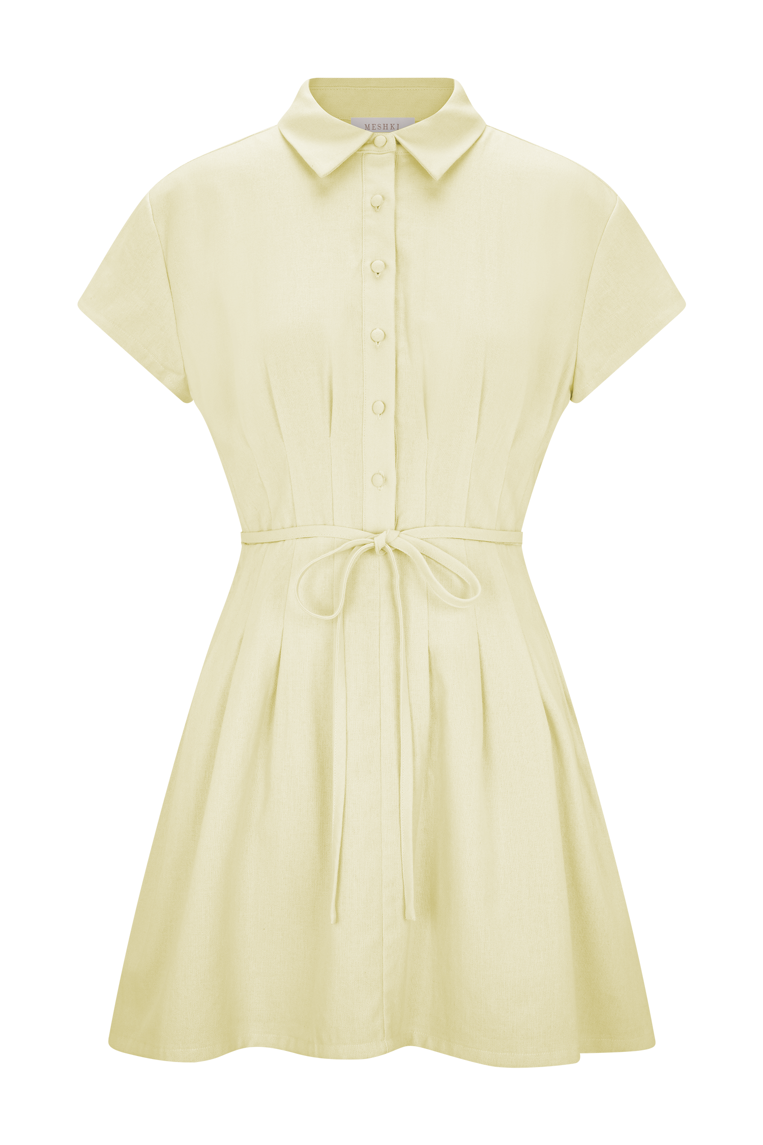 Aysha Buttoned Linen Mini Dress - Lemon - Image 8