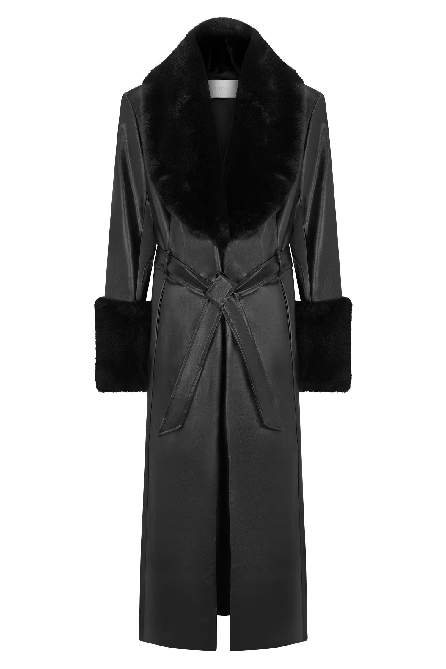 Bec Faux Leather Trench Coat With Faux Fur - Black - Image 9