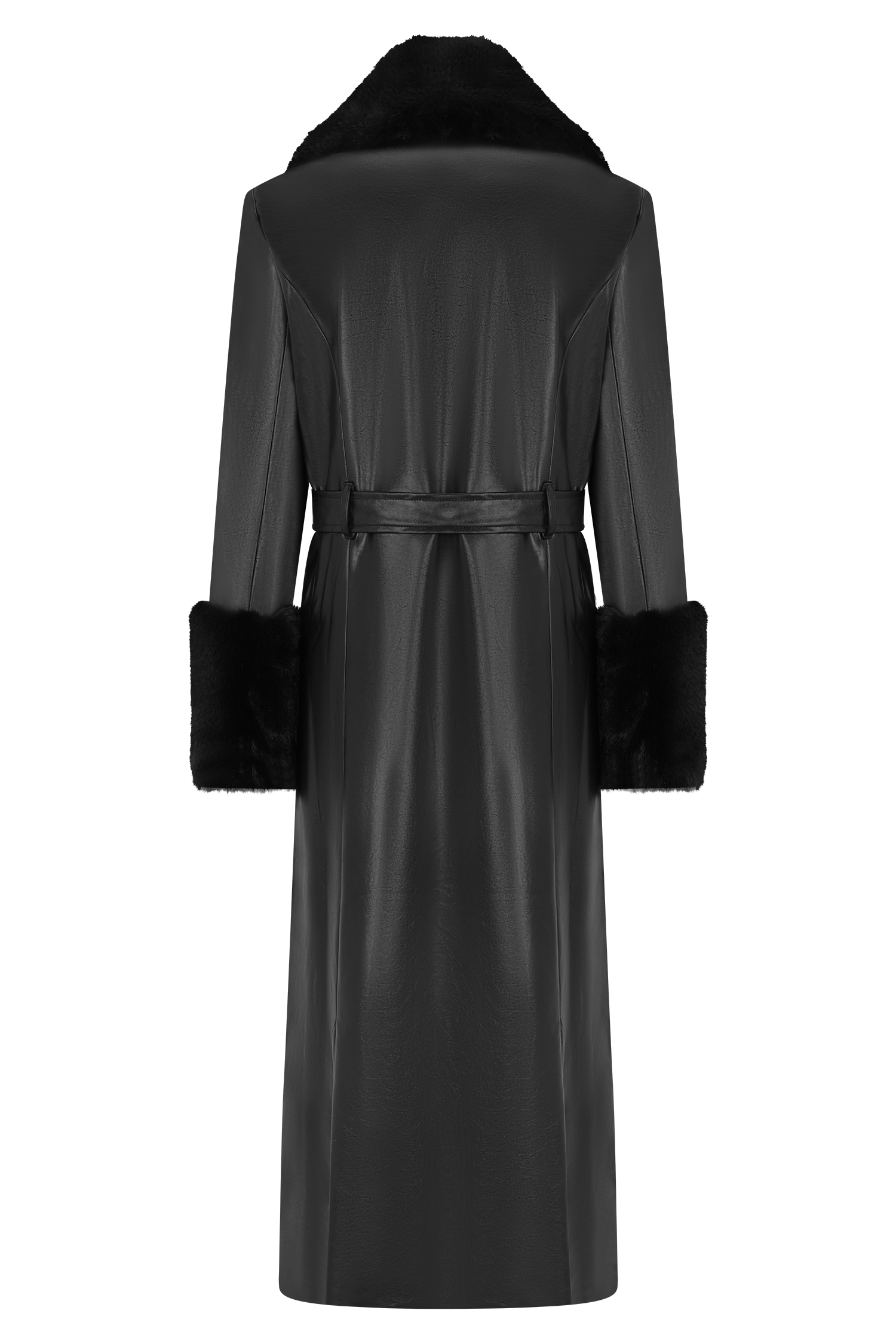 Bec Faux Leather Trench Coat With Faux Fur - Black - Image 8