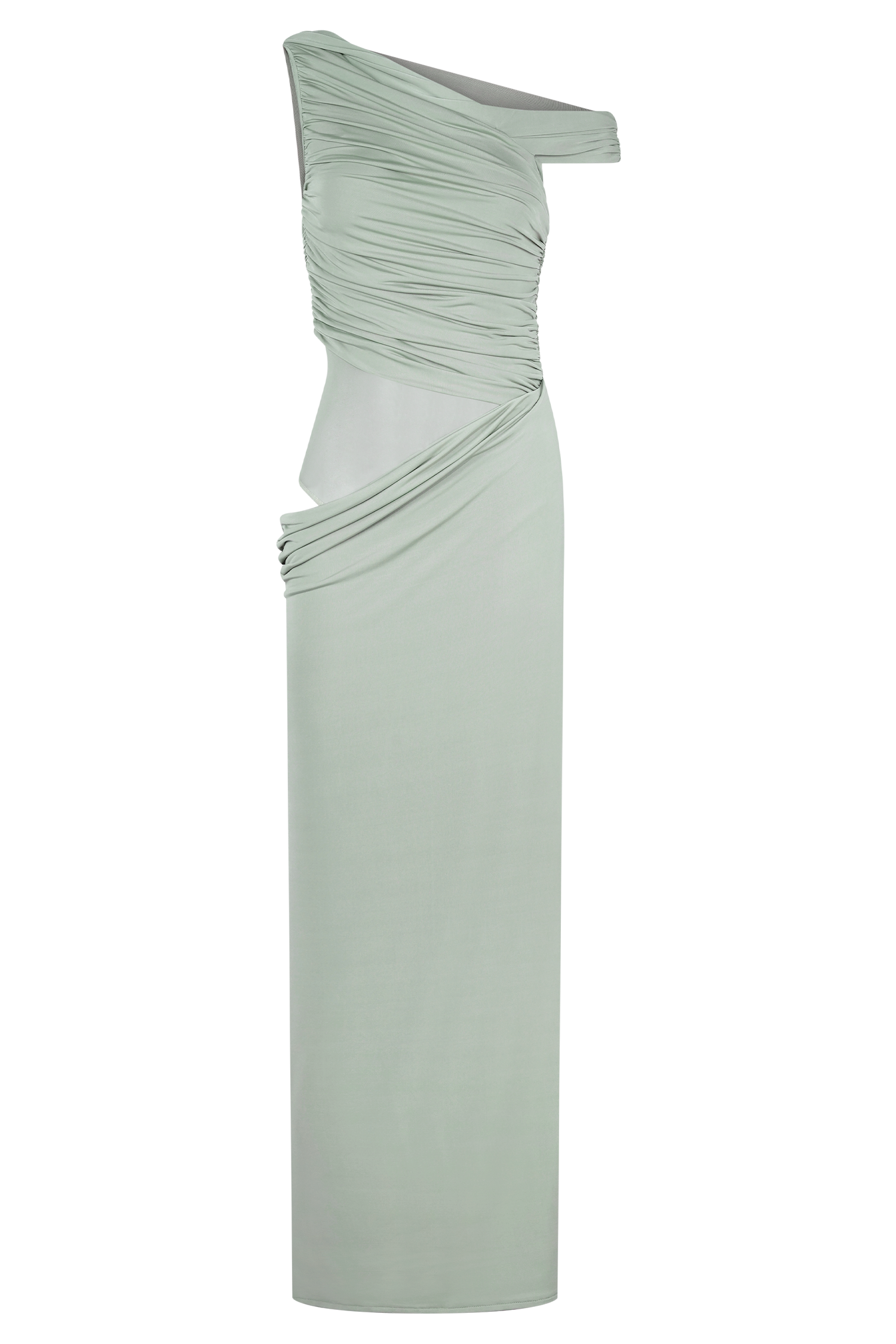 Callen One Shoulder Slinky Maxi Dress - Sage - Image 8