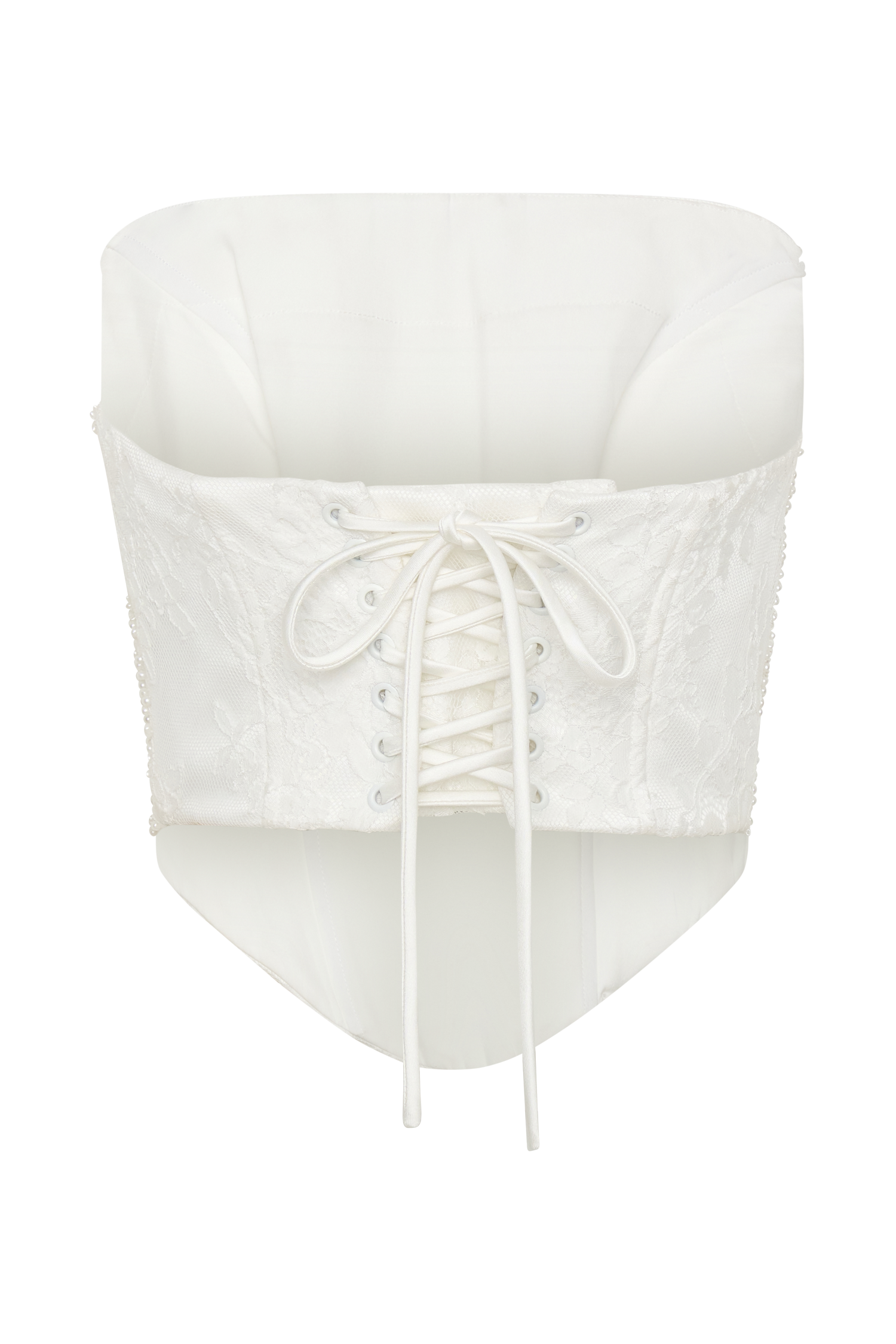 Camille Beaded Satin And Lace Corset Top - Ivory - Image 5