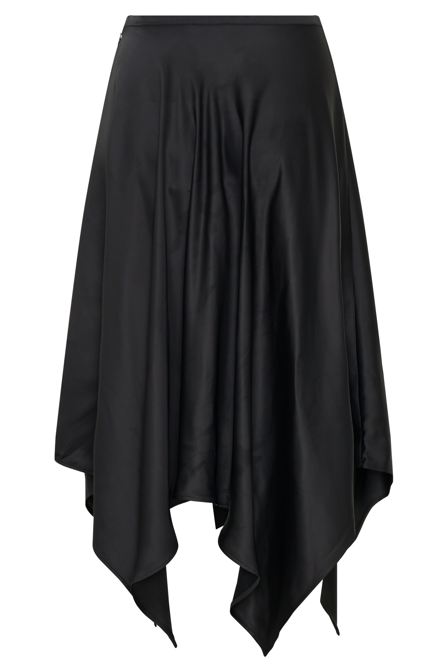 Coralie Asymmetric Satin Midi Skirt - Black - Image 15