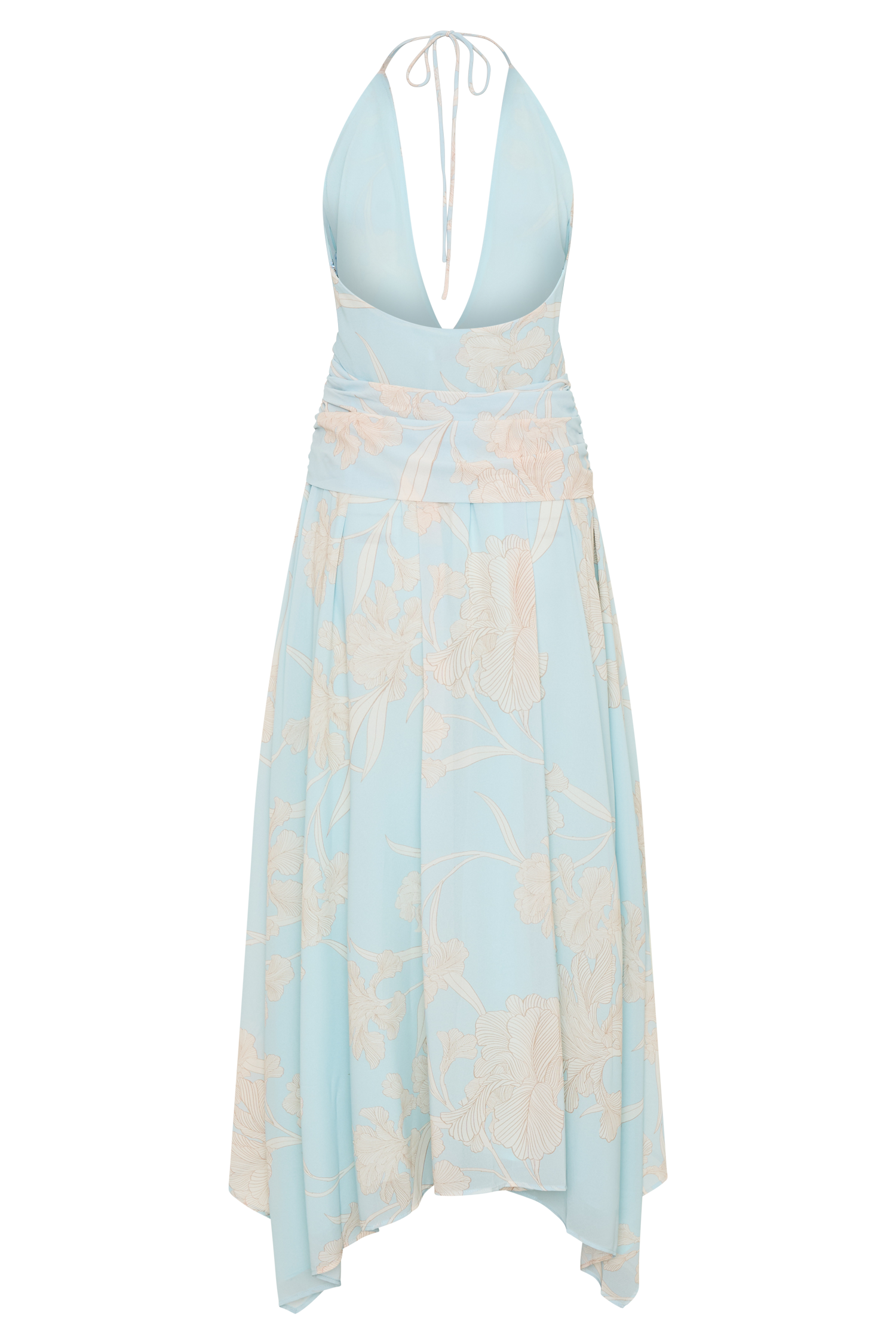 Cyra Plunge Chiffon Midi Dress - Blue Floral Print - Image 12