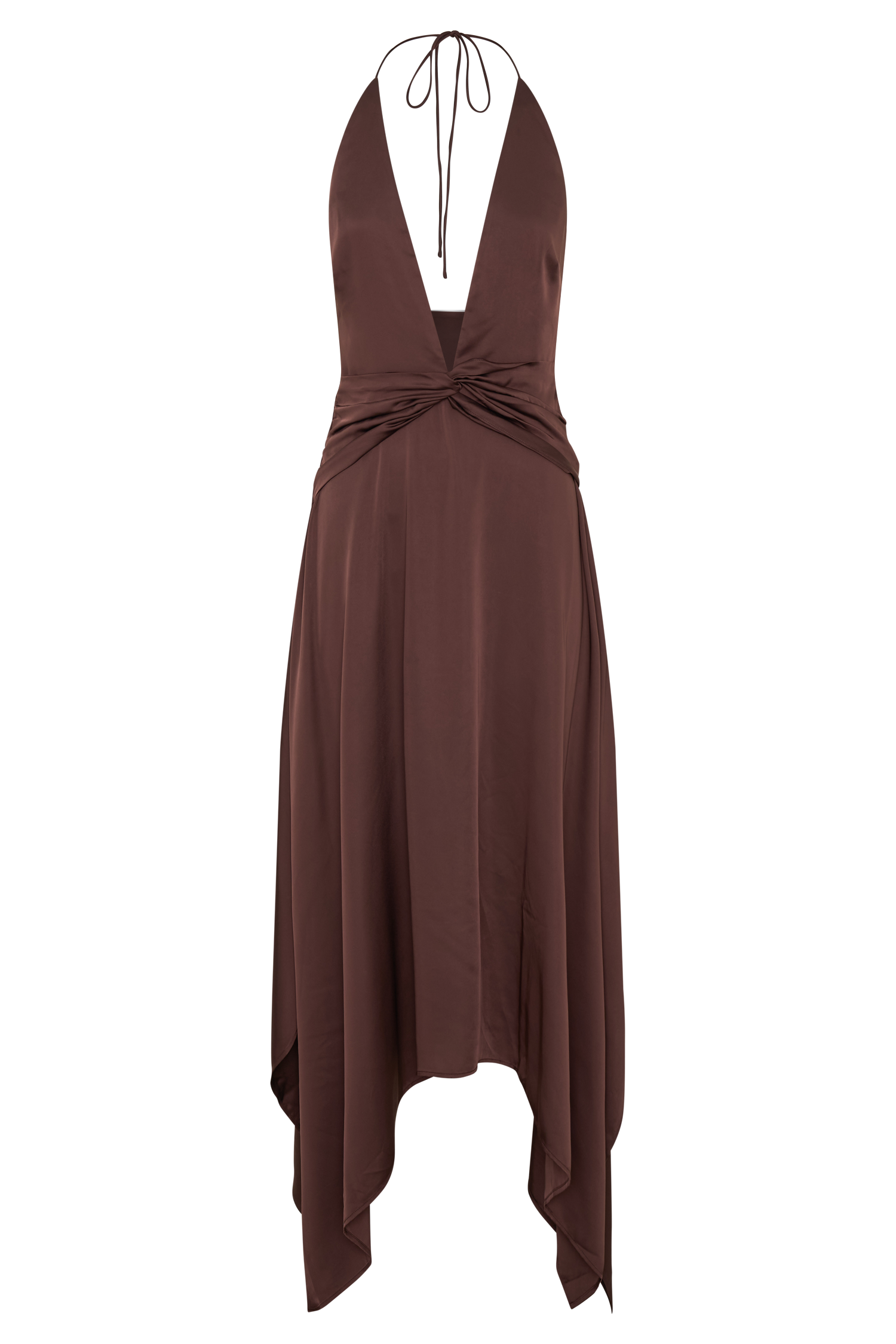 Cyra Plunge Satin Midi Dress - Dark Chocolate - Image 10