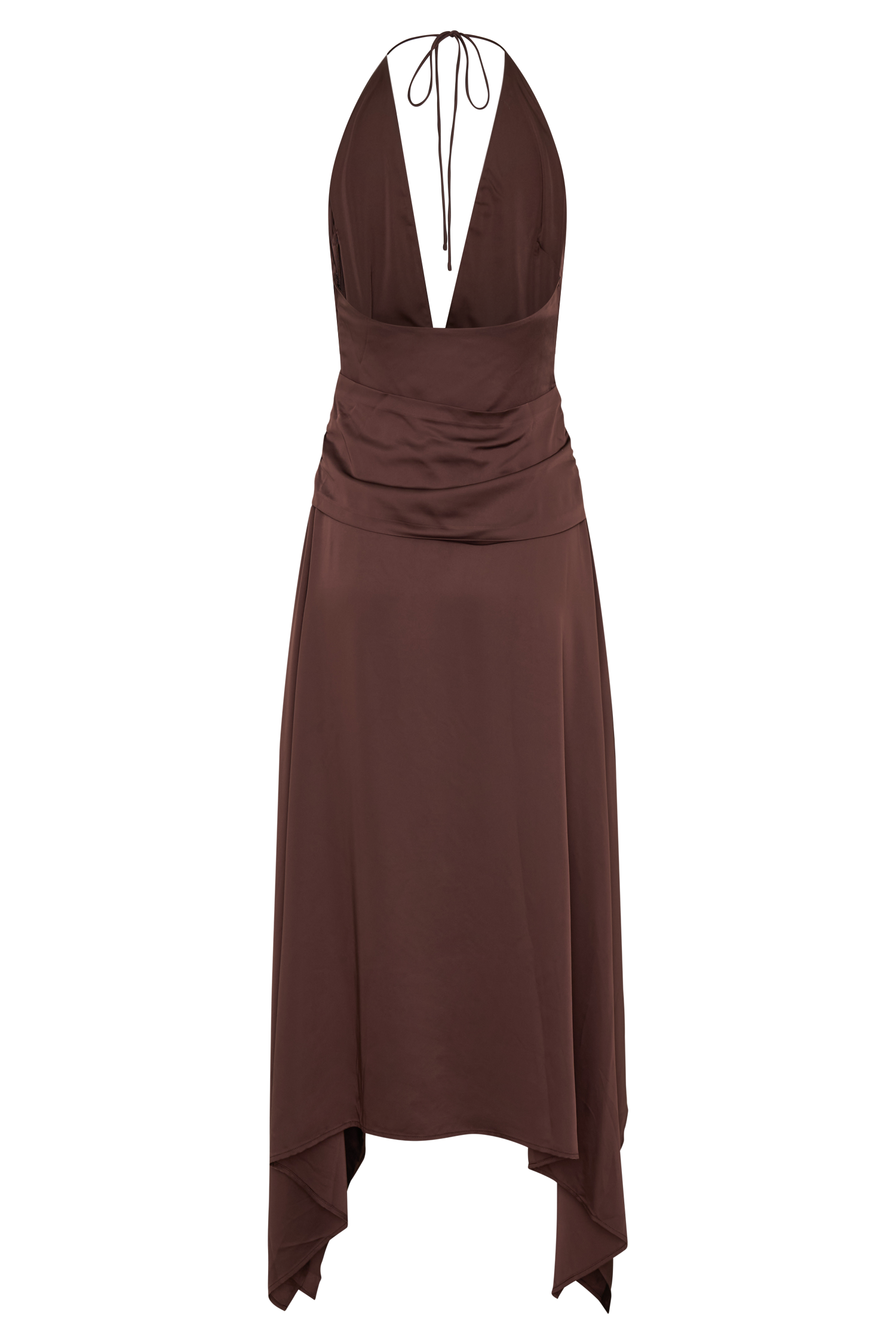 Cyra Plunge Satin Midi Dress - Dark Chocolate - Image 9
