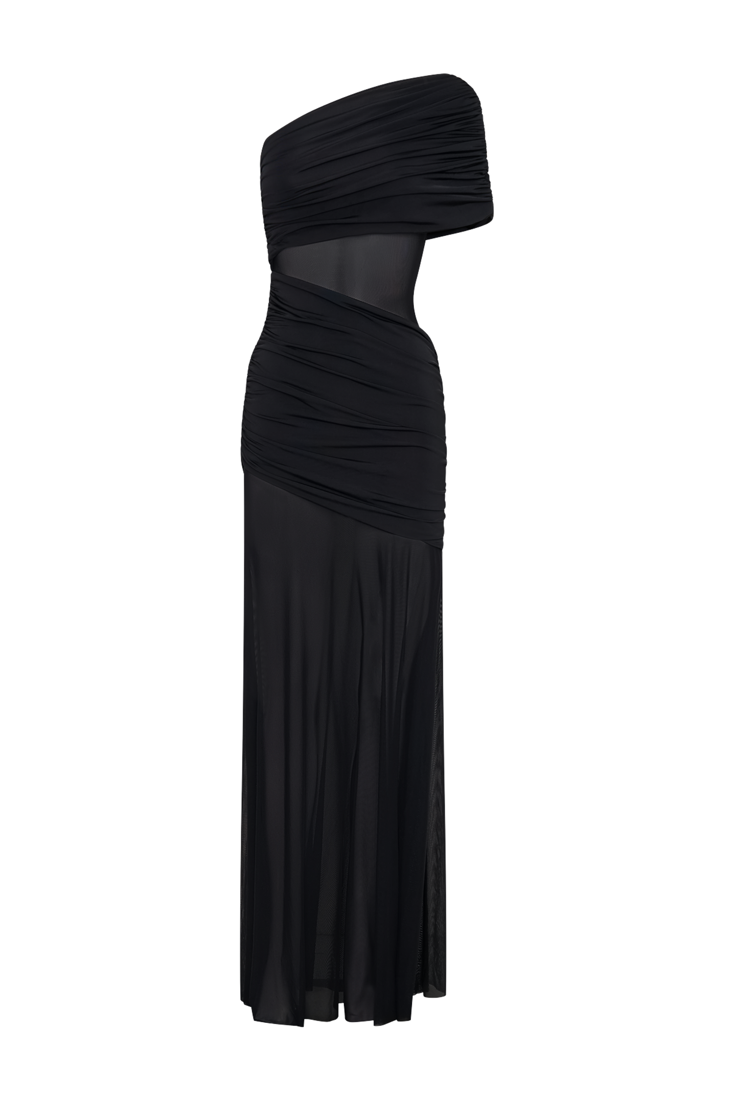 Dallas One Shoulder Mesh Maxi Dress - Black - Image 10