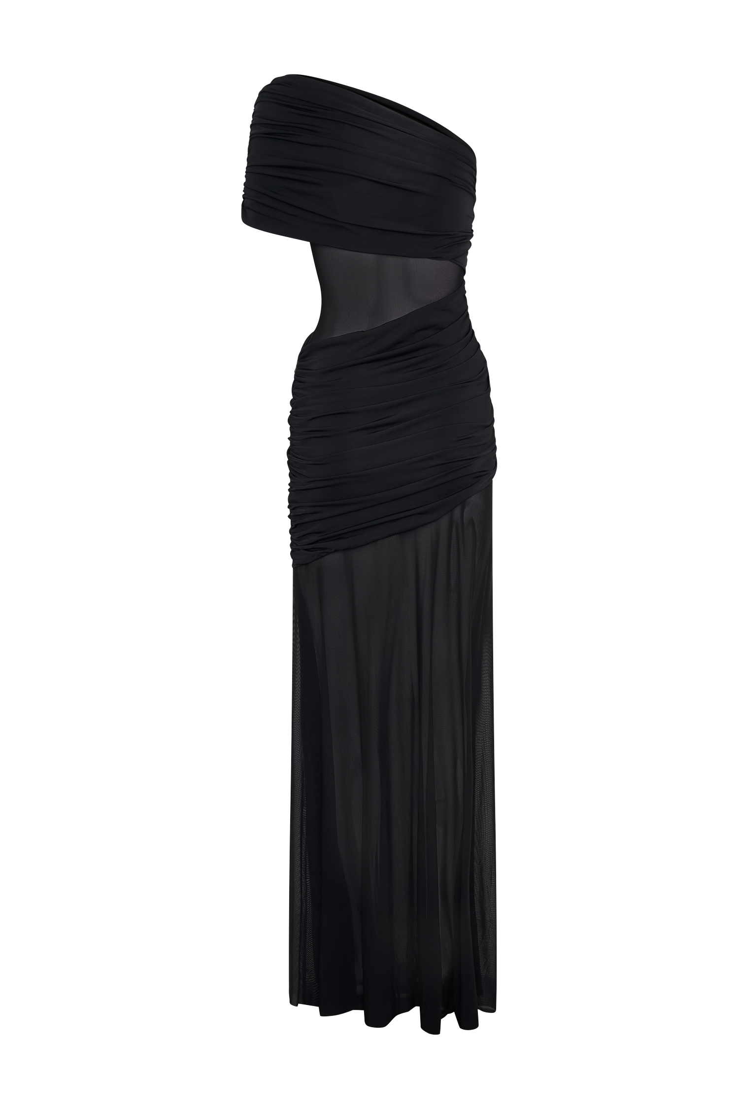 Dallas One Shoulder Mesh Maxi Dress - Black - Image 9