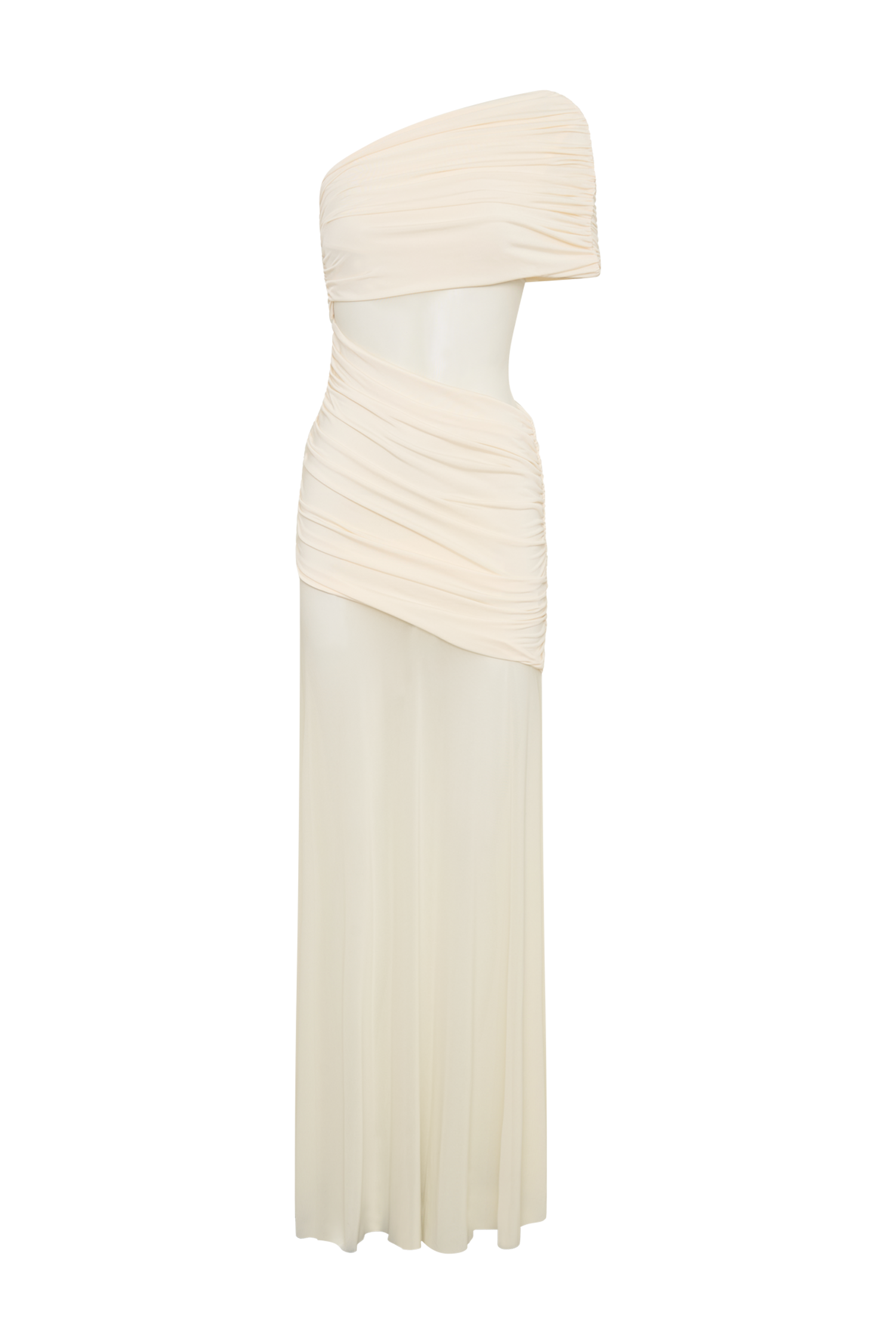 Dallas One Shoulder Mesh Maxi Dress - Ivory - Image 9
