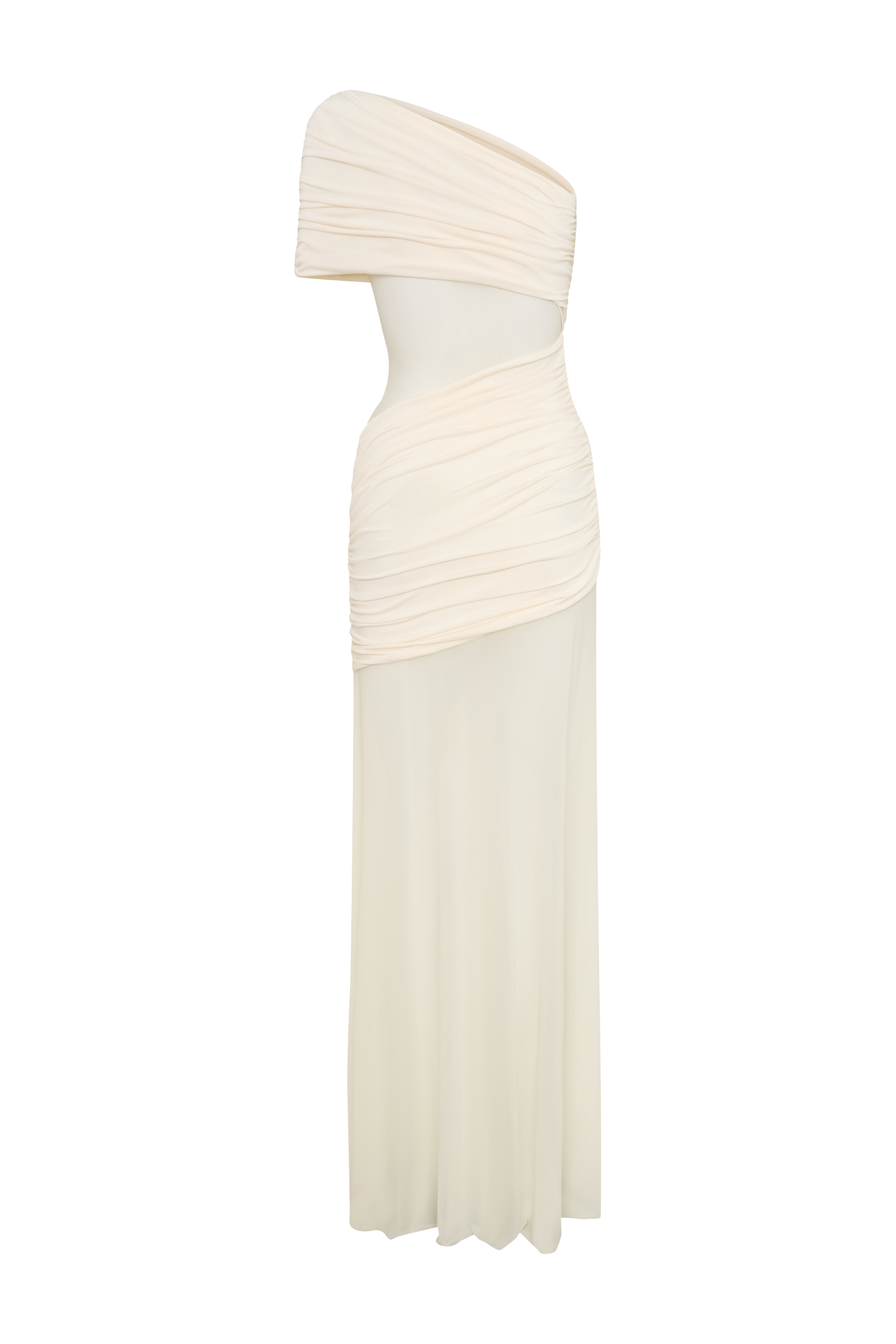 Dallas One Shoulder Mesh Maxi Dress - Ivory - Image 10